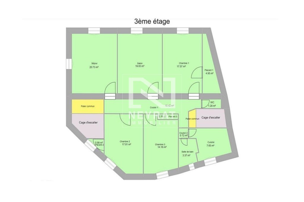 APPARTEMENT 3EME ETAGE A VENDRE - CHAROLLES - 116.99 m2 - 76 000 €