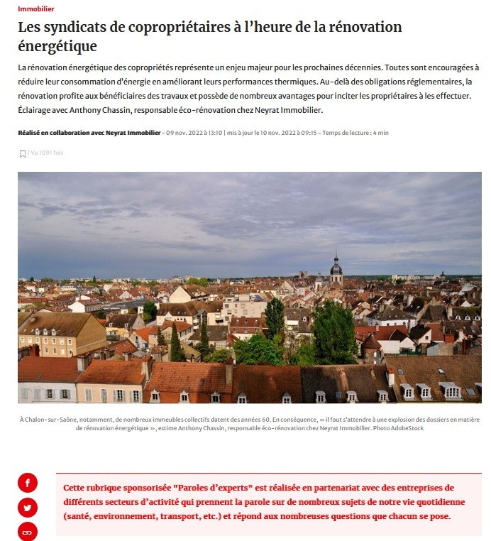 Neyrat vous parle de la rénovation énergétique dans le Journal de Saône et Loire